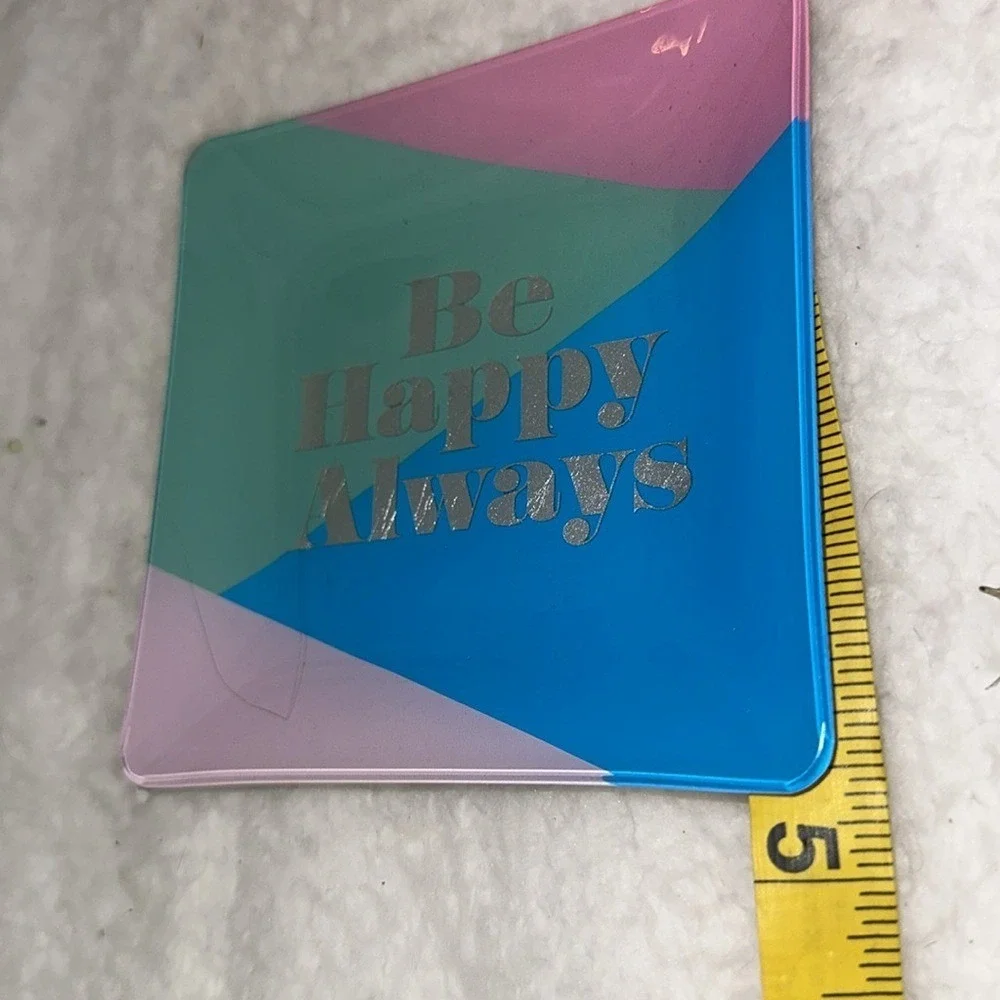 Fringe Studio Be Happy Always Glass Trinket Tray Color Block Silver Glitter Dish